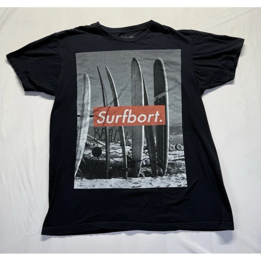 Surfboard graphic Surf Bort Black T-Shirt Mens Large surf style casual Tee